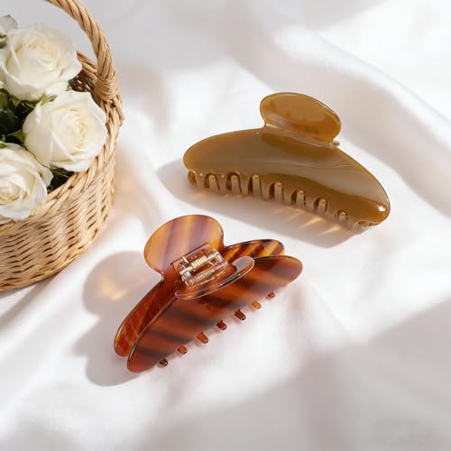 BOUNIQ 4.1-Inch Large Acetate Claw Clips - Caramel & Olive Green Set