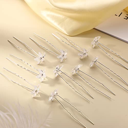 Waydress White Rhinestone Flower Hair Pins Set, U-Shaped Clip for Wedding Bridesmaids