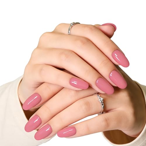 Shoindary Rose Red Medium Almond Press On Nails - Valentine's Solid Color Fake Nails Set for Women