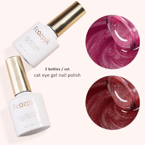 Fcozpjk Cat Eye Gel Nail Polish Set - 2PCS Cherry Red & Hot Pink