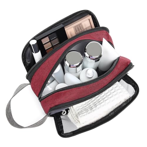 Yeiotsy Small Red Travel Toiletry Bag – Durable Dopp Kit with 3 Compartments