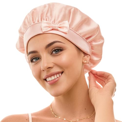 Pink Mulberry Silk Bonnet Sleeping Cap for Women - Adjustable & Breathable
