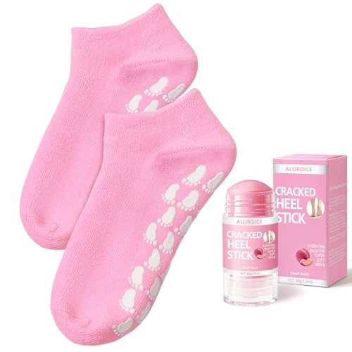 Aluroice Pink Silicone Moisturizing Socks with 60% Urea Foot Cream Set - Dry Heel Care