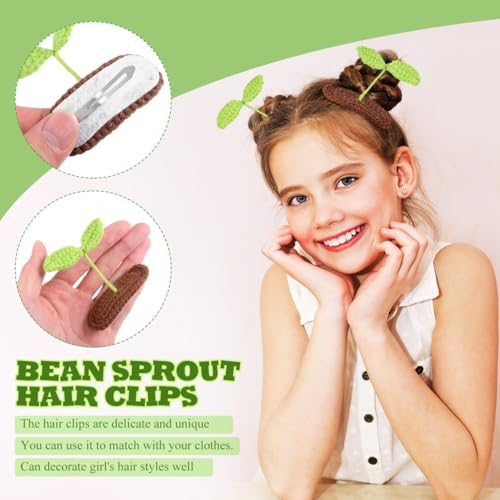 Bean Sprout Hair Clips - Hand-Knitted Woolen Plant Hair Accessories for Teens & Women