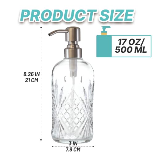 Elegant Glass Soap Dispenser 17oz with Stainless Steel Pump