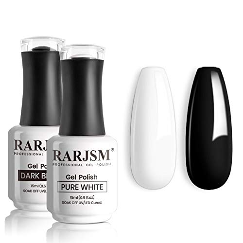 RARJSM Black & White Gel Nail Polish Kit - 15ml Soak Off UV/LED Nail Art Set