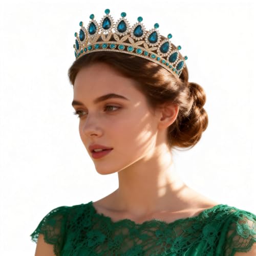 Peacock Blue Crystal Tiara Crown for Women - Bridal Headband