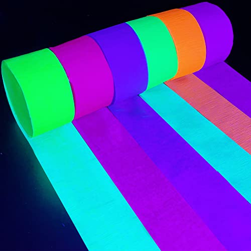 Glow in the Dark Neon Crepe Paper Streamers - 600 Feet Party Decorations