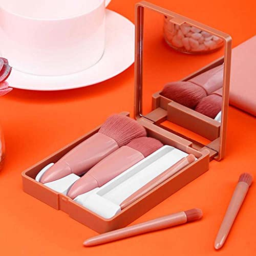 COSHINE 5pcs Travel Makeup Brush Set with Mirror - Portable, Vegan, Flawless Finish