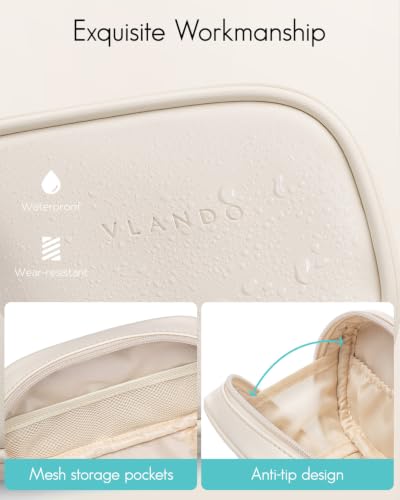 VLANDO Small Leather Makeup Bag - Portable Cosmetic Organizer for Travel
