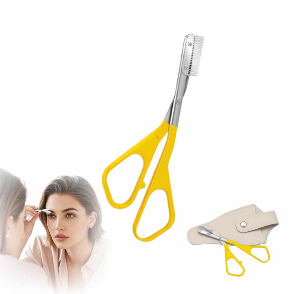 Eyebrow Trimmer Scissor, 2025 Upgrade Precision Eyebrow Grooming Kit, Portable Razor for Home Use, Removal Scissor Shaping Tool for Women (Yellow 1PCS)