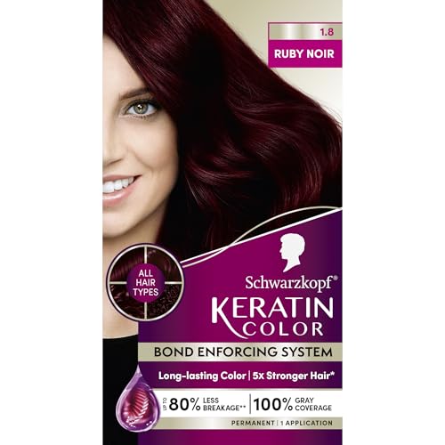 Schwarzkopf Keratin Color Ruby Noir Permanent Hair Dye - 100% Gray Coverage