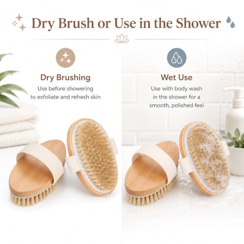 OPAZ Natural Boar Bristle Dry Body Brush 2 Pack - Exfoliating