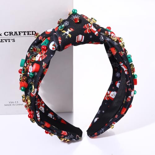 Christmas Knotted Headband with Crystal Charms - Festive Holiday Hair Accessory