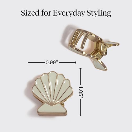 Small Gold and Pearl Clam Shell Hair Clips for Women - 2 Pack
