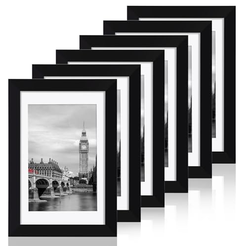 Fixwal 4x6 Black Picture Frame Set of 6 - Shatterproof & Lightweight