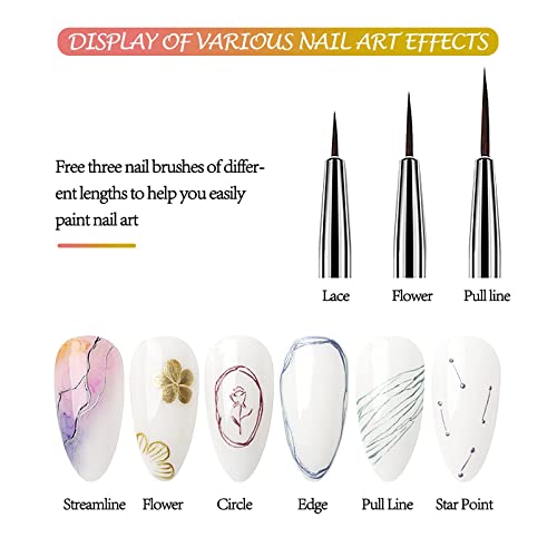 LOKFAR 6 Colors Metallic Chrome Gel Nail Polish Set with 3 Nail Brushes