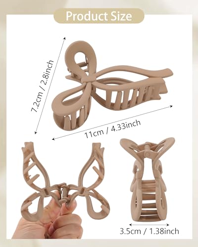 CHLINS 4 Pack Large Bow Hair Claw Clips for Women - 4.3 Inches Matte Beige Black Brown Tan