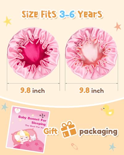 Kids Satin Bonnet Set 2 pcs for Girls 3-12 Years Rosegold & Hotpink - Double Layer Silk Baby Sleep Caps