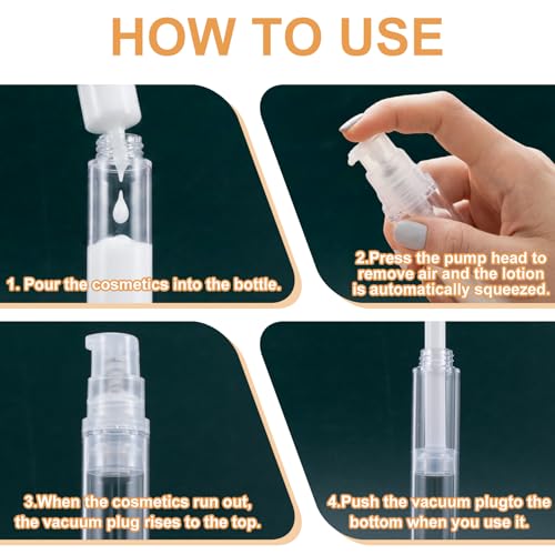 12pcs Airless Travel Pump Bottles Set 5ml, 10ml & 15ml Clear Cosmetic Containers