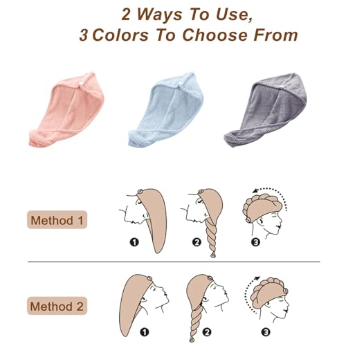 Super Absorbent Microfiber Hair Towel for Curly Hair - 3 Pack