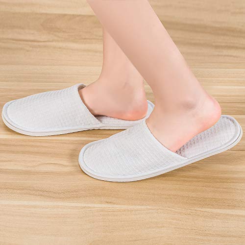 AhfuLife Spa Slippers - 5 Pairs of Disposable Closed-Toe White Slippers, Non-Slip, Unisex, Size 9-11 Women/7-10 Men
