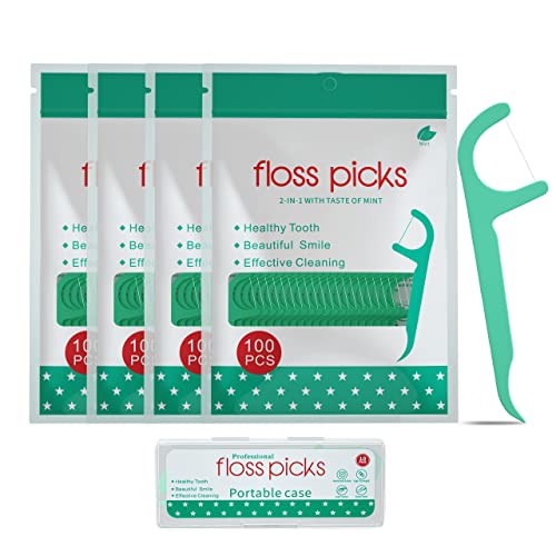 Mint Flavored Dental Floss Picks - 400 Count with Travel Case