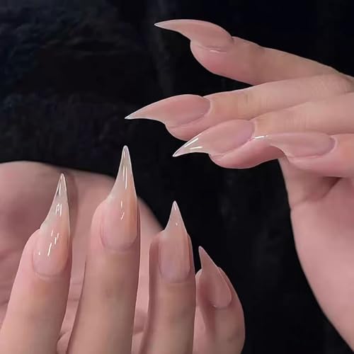Luxury Medium Stiletto Press on Nails - Handmade Glossy Nude Acrylic Nails