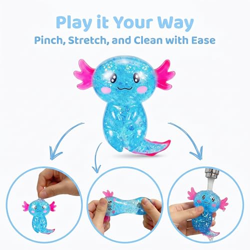 2 Pack Axolotl Squishy Stress Balls - Glittery Collectible Figurines