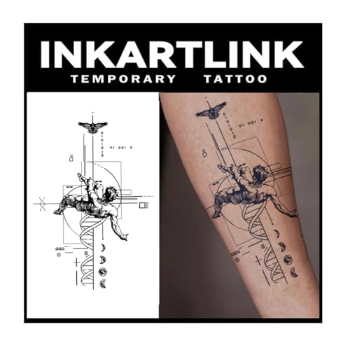 INKARTLINK Semi Permanent Tattoo Sheets - Modern Men Descending Angel Design, Waterproof & Long-Lasting, 2 Sheets