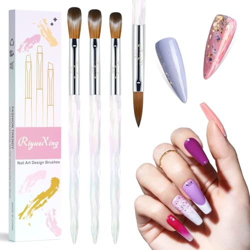 3PCS Acrylic Nail Brush Set - Sizes 8/10/12 for Nail Art