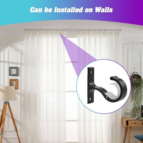 Anndason Heavy Duty Curtain Rod Brackets - Wall & Ceiling Mount, Black (Set of 4)