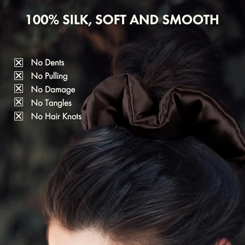 LILYSILK Jumbo Mulberry Silk Scrunchie - Oversized Hair Tie, Dark-Coffee