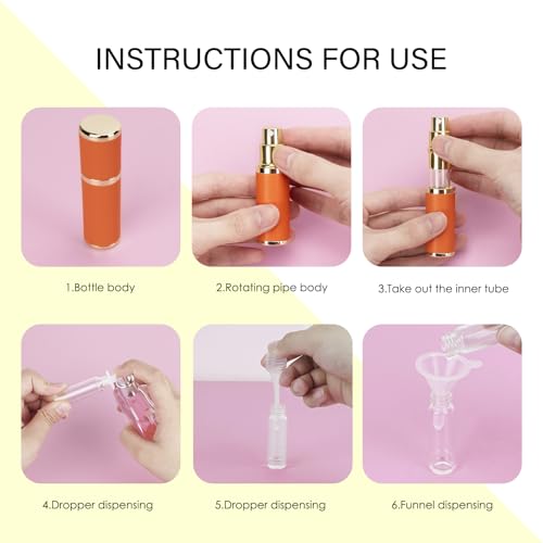 LUEXBOX 3 Pack Mini Refillable Perfume Bottles - Travel Atomizers in White, Pink & Orange