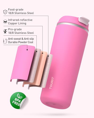 TOURIT 16 oz Insulated Stainless Steel Travel Mug - Pink
