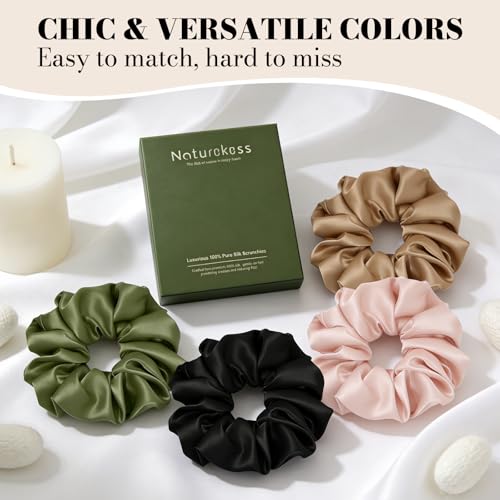 NatureKess XL Mulberry Silk Scrunchie - Anti-Breakage Hair Tie for Sleeping