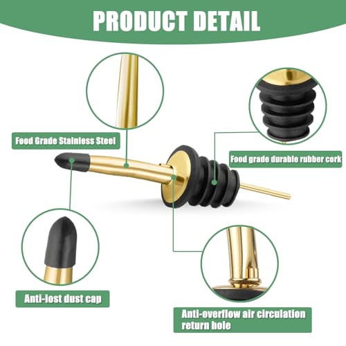 WAFJAMF 6-Pack Stainless Steel Liquor Pour Spouts with Dust Caps