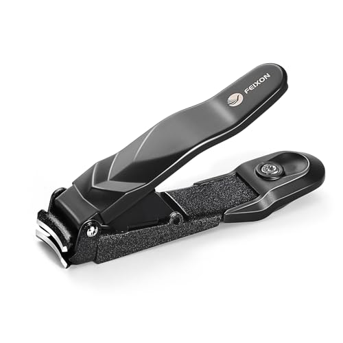 FEIXON Heavy Duty Nail Clippers with Catcher - Black No-Mess Nail Cutter