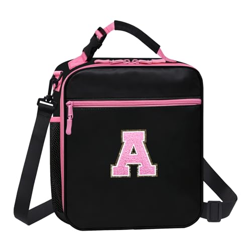 KAHEAUM Insulated Lunch Bag with Water Bottle Holder - Black & Pink