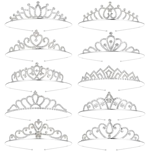 Grevosea 10-Piece Rhinestone Tiara Set for Women and Girls, Princess Crowns