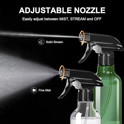 Heavy-Duty Spray Bottles 2-Pack, 10 Oz - Mist & Stream Function
