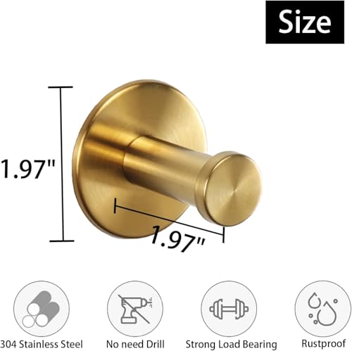 Self-Adhesive Bath Towel Hooks - 4 Pack Gold Stainless Steel