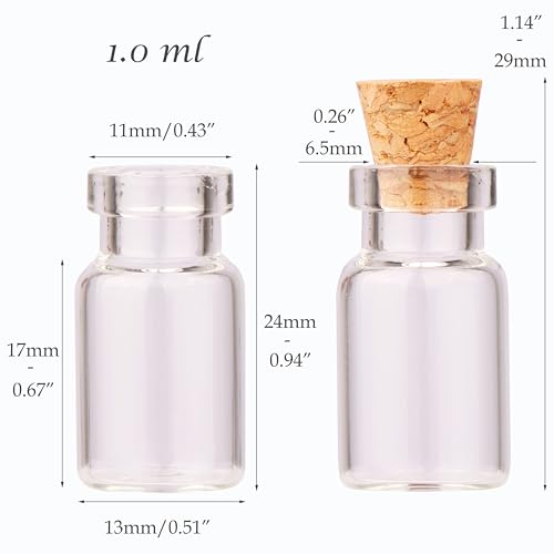 64 Mini Glass Bottles with Cork Stoppers & Eye Screws - 1ml