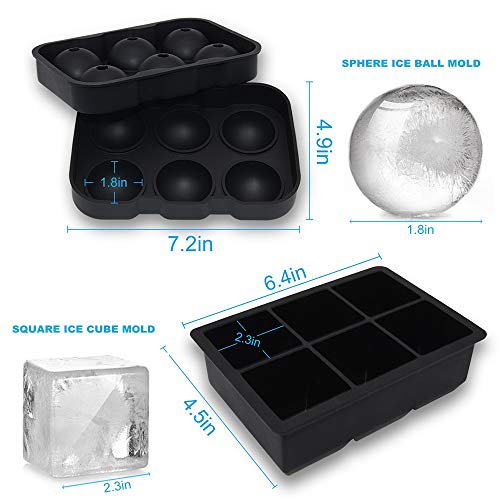 Helpcook Large Ice Cube Trays Set of 2 - Silicone Ice Molds for Whiskey & Cocktails