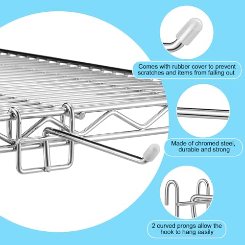 Heavy Duty Metal Wire Shelf Hooks - 4 Pack with Rubber Covers