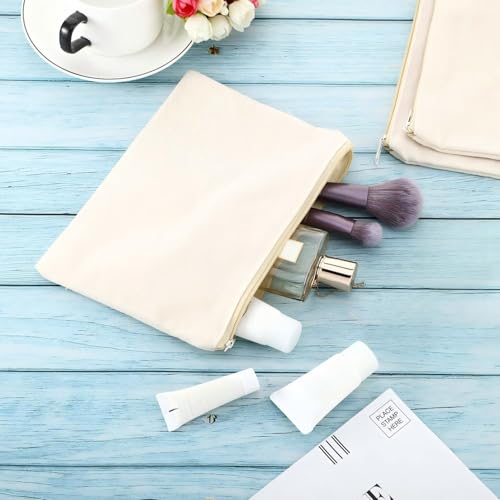 Gejoy 10-Pack Large Blank Canvas Cosmetic Bags, Beige Zipper Pouch for DIY