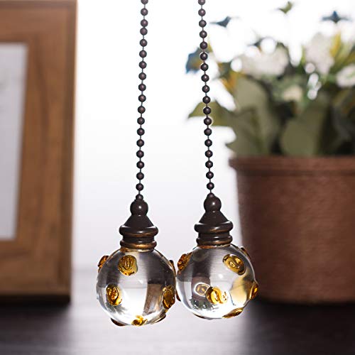 Crystal Ceiling Fan Pull Chains with Amber Pendants - Pack of 2
