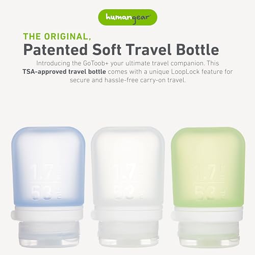 humangear GoToob+ Bottles - Silicone Leak-Proof Travel Tubes for Toiletries, Camping & TSA Carry-On (3-Pack), Small (1.7 fl oz; 53ml), Clear/Green/Blue
