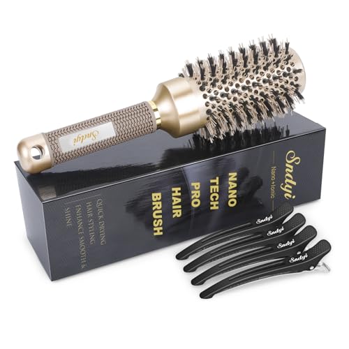 Sndyi 1.7 Inch Round Hair Brush for Blow Drying with Boar Bristles