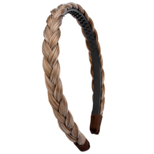 Caramel Blonde Synthetic Braided Headband with Teeth for Women & Girls